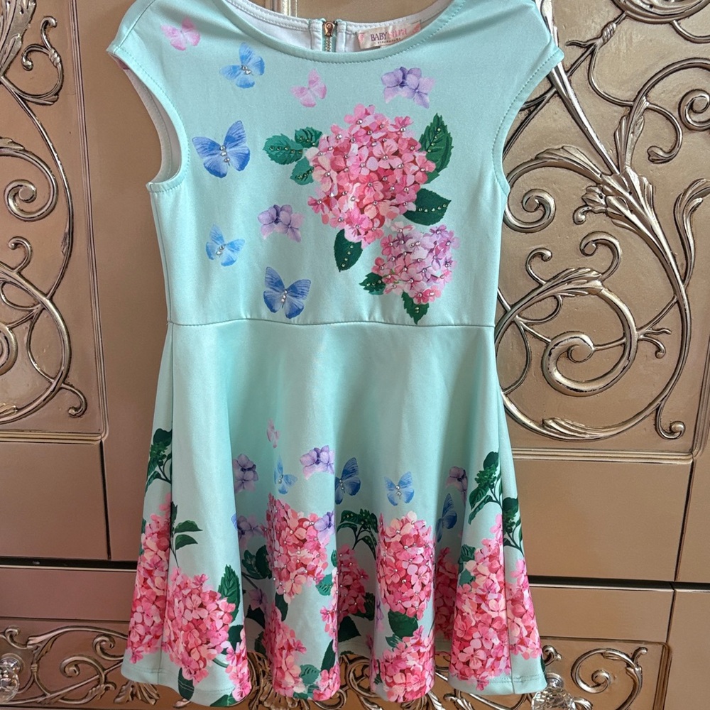 Baby Sara Crystal Floral Kids Dress - Mint Green and Pink